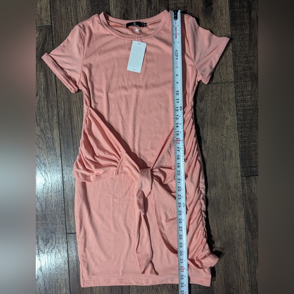 LILLUSORY Womens Front Wrap Short Sleeve Ruched T Shirt Dress Peach Coral Small - Picture 6 of 11